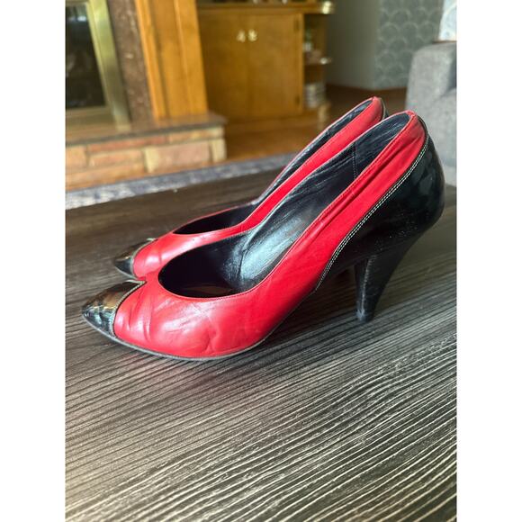 Vintage Christian Dior Tuxedo Ruby Red & Black Pumps Sz. 7.5 - Picture 11 of 11